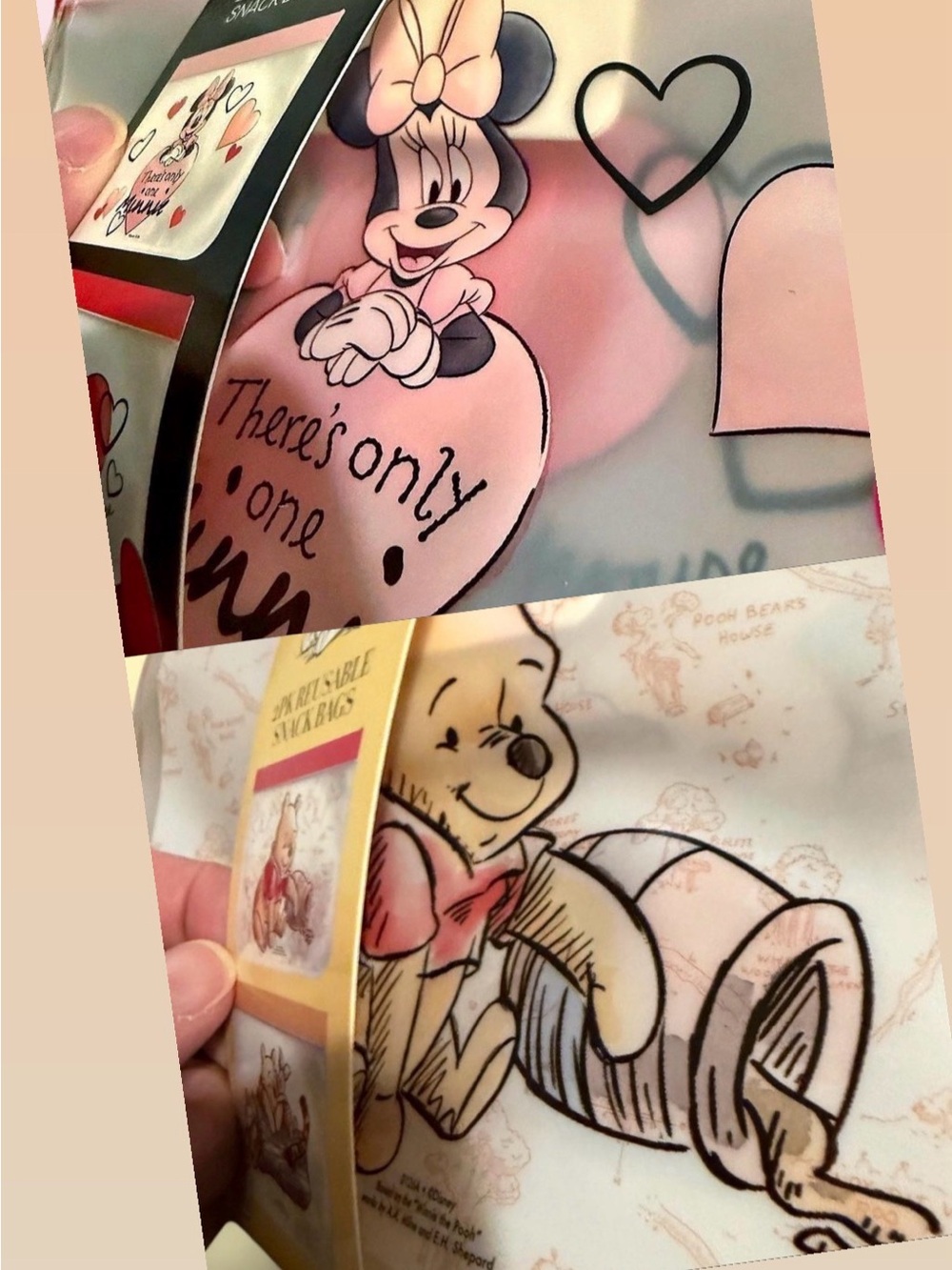 Disney Minnie Mouse & Winnie the Pooh Character Reusable Snack Bags